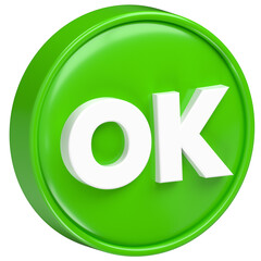 3D green circle button OK text icon illustration