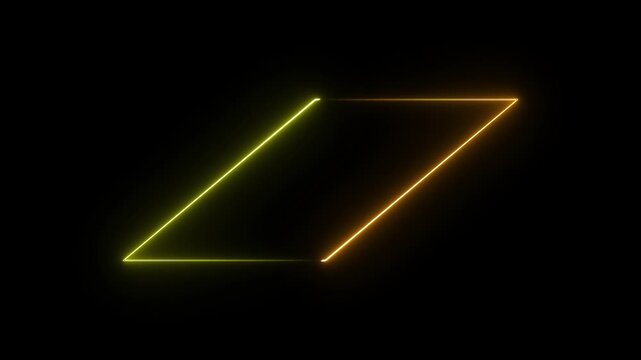 Abstract geometric shape with glowing neon outline on black background