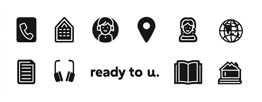 Assorted Black And White Icon Set Of Communication And Information Elements With Text Ready To U