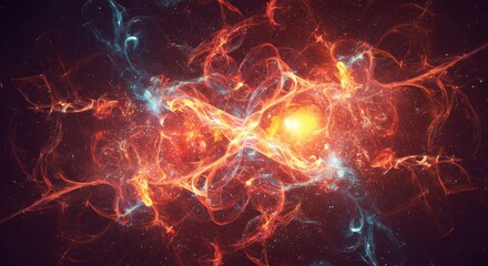 Fiery cosmic nebula glows with brilliant light and swirling energy.