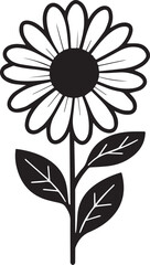 Simple black and white flower with smiling face and leaves