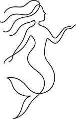 A minimalist continuous one line drawing of a mermaid