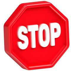 3D red stop sign octagon warning traffic icon illustration