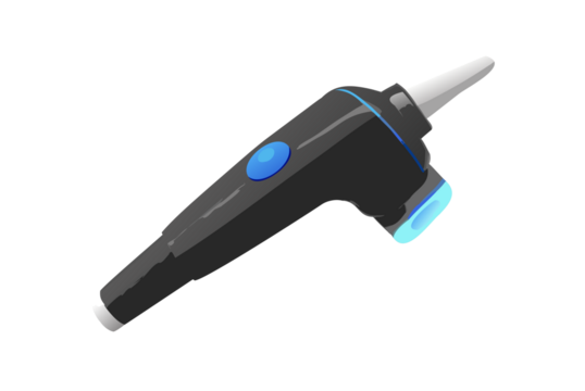 Medical otoscope with blue light isolated on transparent background
