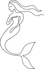 A minimalist continuous one line drawing of a mermaid