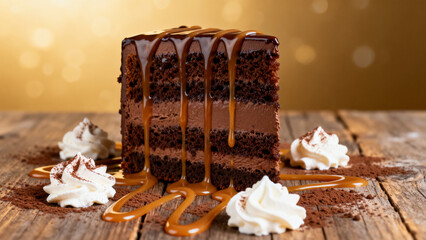 Chocolate cake with caramel drizzle
