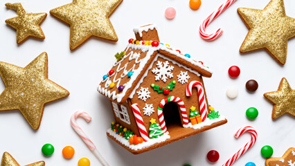 Gingerbread house and star cookies