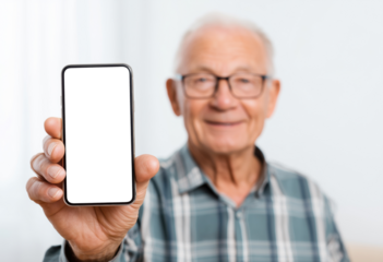 Senior man with blank smartphone screen