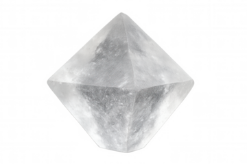 Halite crystal displaying a clear octahedral shape, representing purity, natural elements, and scientific study, on transparent background
