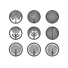 Vector art of nine black and white antenna icons a collection of minimalist designs featuring communication and technology symbols, ideal for various creative projects
