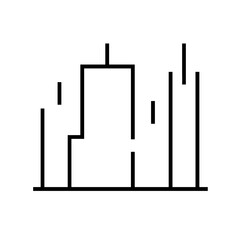 Vector art of simple line art of a city skyline, depicting urban architecture and skyscrapers, representing a modern cityscape with tall buildings