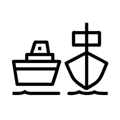 Vector art of two ships sailing on the sea, , representing maritime transport and trade, connecting distant lands through ocean voyages