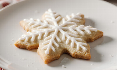Decorated Snowflake Cookie on a White Plate