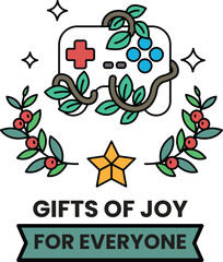 A black and white image of a controller with a star and leaves surrounding it