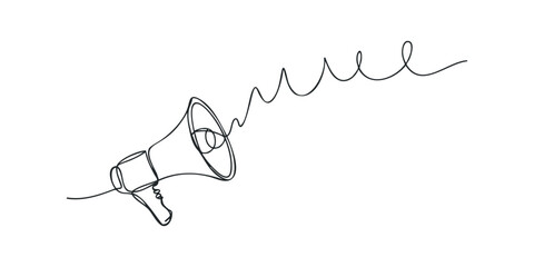 Line drawing of a megaphone broadcasting sound waves