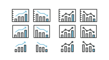 棒グラフと折線グラフのイラストアイコン