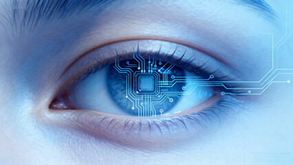 Human eye with digital circuit overlay