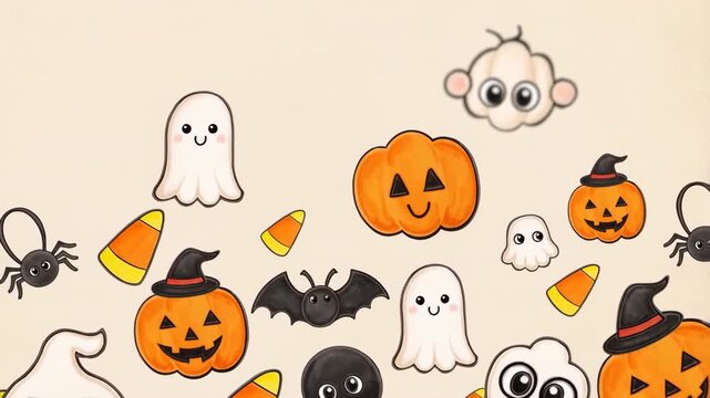 Cute halloween characters seamless looping animation