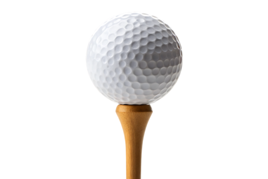 Golf ball on tee isolated on transparent background, ready for a perfect swing