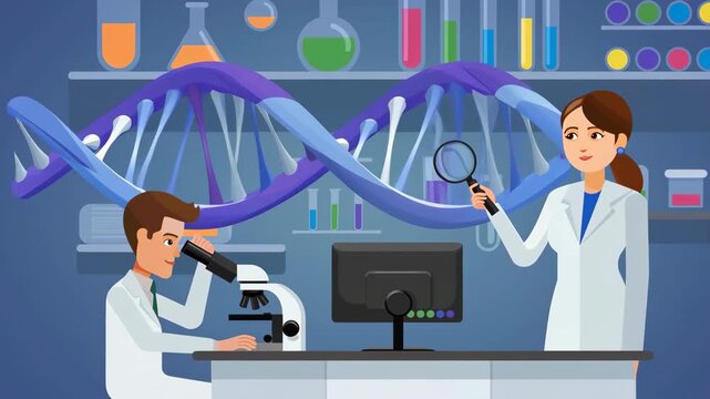 Scientists working in a laboratory researching dna