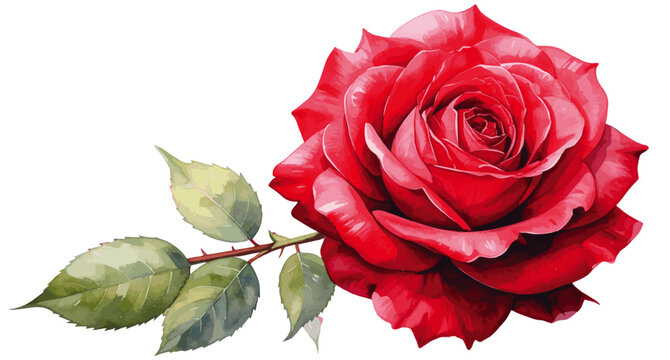 Watercolor illustration of red rose 