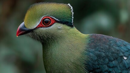 Majestic Knysna Turaco with Vibrant Green Plumage and Striking Red Eye. A Stunning Bird of South African Forests.