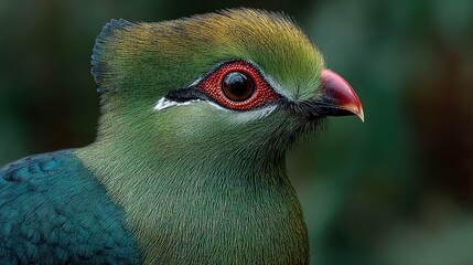 Majestic Knysna Turaco with Vibrant Green Plumage and Striking Red Eye. A Stunning Bird of South African Forests.