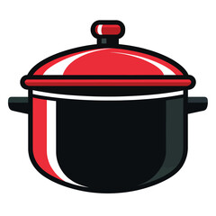 Red Lid Black Cooking Pot Illustration
