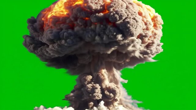 Nuclear Explosion Powerful Blast Against Green Screen