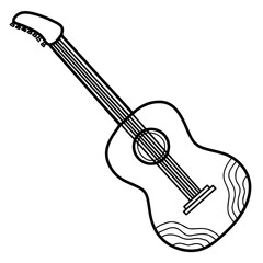 Fototapeta premium Simple acoustic guitar line art vector icon. Musical tool outline line art of acoustic and electric guitar