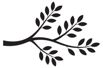 Nature plant branch silhouette icon with small leaves simple botanical illustration
