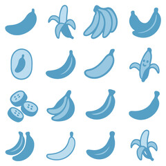 Fototapeta premium Banana Pattern: A simple pattern of various bananas, in shades of blue, illustrates the fruit in different forms, perfect for design.