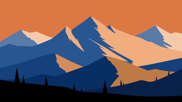 Mountain range landscape illustration with peaks and ridges