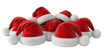 Multiple santa hats isolated on transparent background