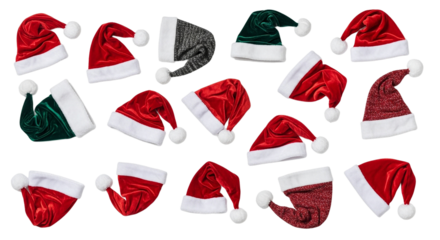 Multiple santa hats isolated on transparent background