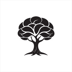 Stylized black and white illustration of a tree with rounded foliage
