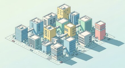 Obraz premium Isometric Cityscape with Modern Buildings and Roads.