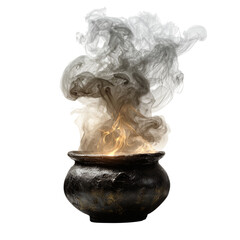 Cauldron with swirling smoke isolated on transparent background