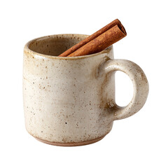 Cinnamon stick in ceramic mug isolated on transparent background