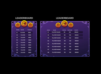 Halloween fantasy leaderboard ui template purple cartoon spooky skull trophy ranking points panel game interface mobile desktop design
