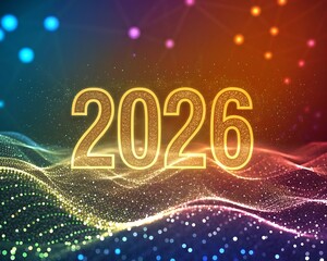 Luxurious 2026 Greeting Card with Golden Numbers and Light Trails