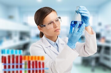 Fototapeta premium Test tubes, medical scientist works in laboratory