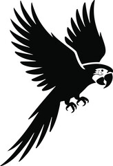 Obraz premium Black and White Macaw Parrot Silhouette – Dynamic Flying Bird Illustration