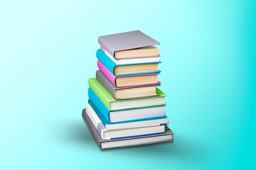 Stack of reading colorful books on blue background