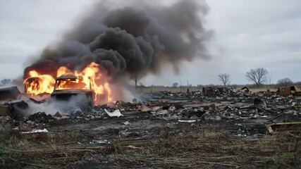 Vehicle Inferno Dramatic Fire Engulfs Cars and Produces Thick Smoke - Powered by Adobe