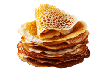 Sago Pancakes thin crepes or stack of pancakes topped with powdered sugar, isolated on white transparent background, Papua New Guinea breakfast