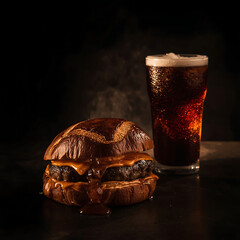 glass of beer on dark background