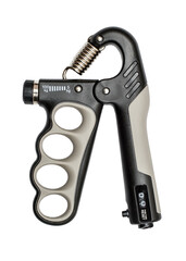 Fototapeta premium Adjustable wrist expander on a white background. Modern sports wrist expander with counter