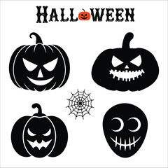 Halloween silhouettes black icon and character. Vector illustration. Isolated on white background.