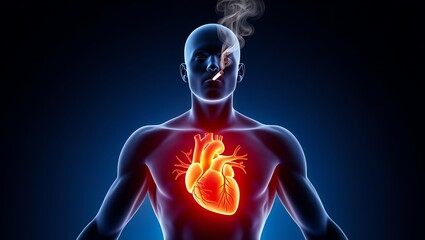 Smoking Cigarette with Glowing Red Heart Symbolizing Cardiovascular Risks